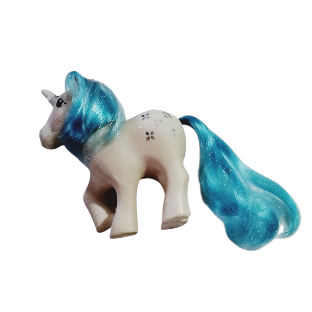 Blue and Cream Unicorn Toy with Blue Mane and Tail.